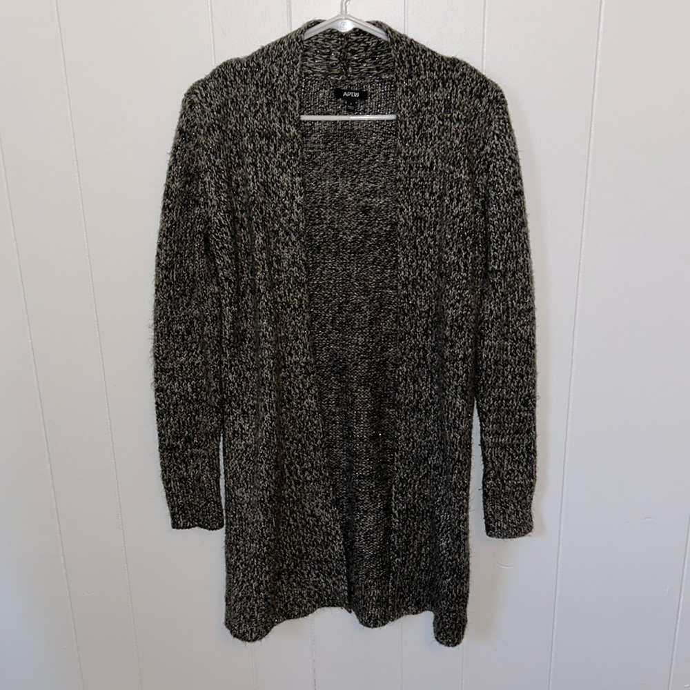 APT. 9 black, gray and silver cable knit open sweater S